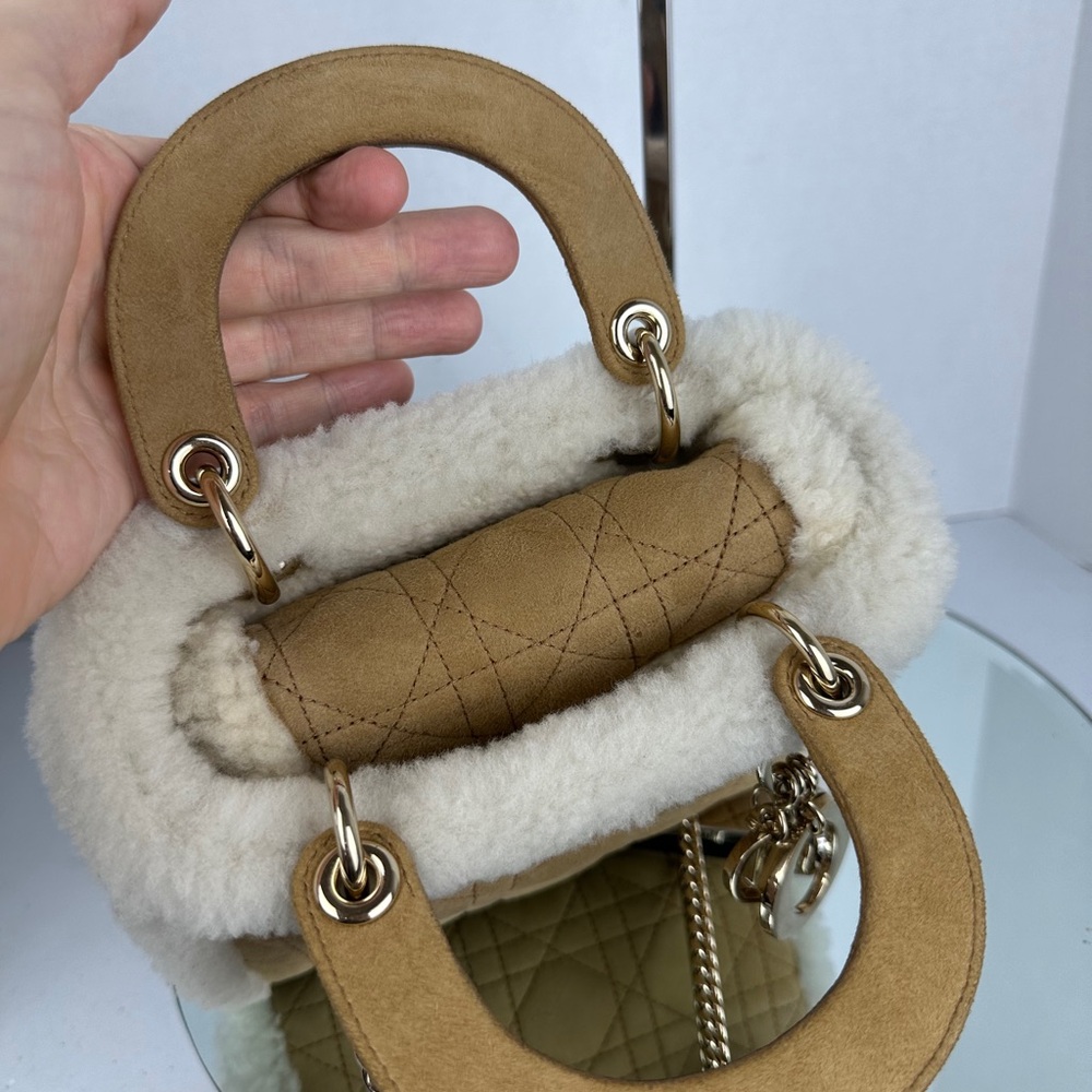 LADY DIOR SUEDE SHEARLING MINI TOTE BAG ORIGINAL CHAIN - Picture 7 of 13